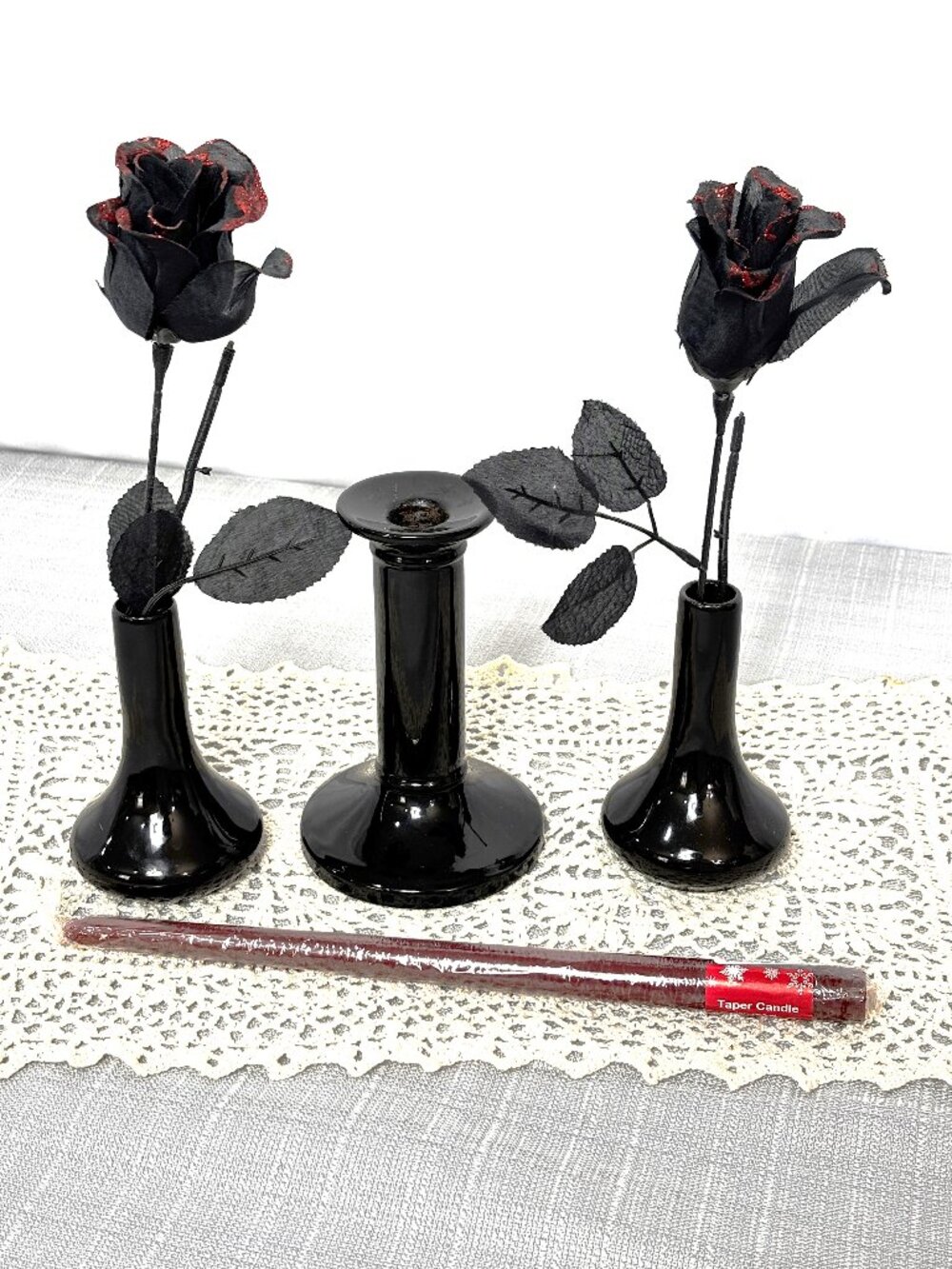 Halloween Dark Floral Décor Blk Candlestick Vases Flowers